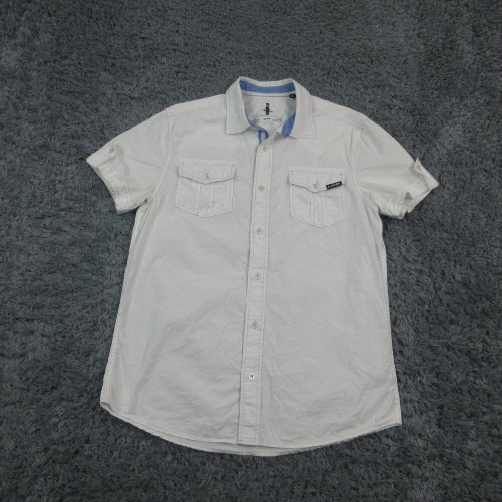 Jeans By Buffalo Shirt Mens Medium White Short Sleeve Button Pockets Casual